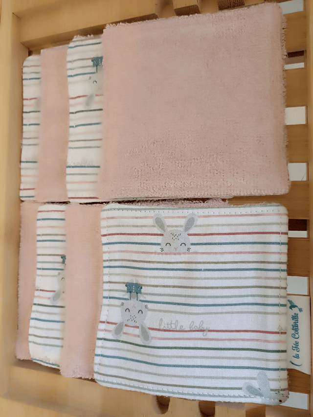 Ensemble de 8 lingettes avec pochon assorti - Lapinou