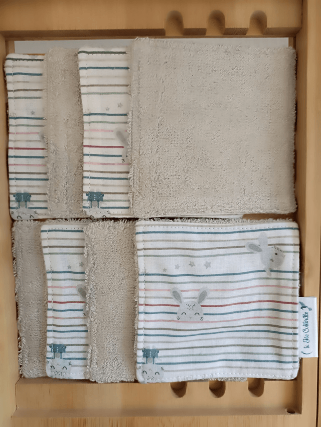 Ensemble de 8 lingettes avec pochon assorti - Lapinou